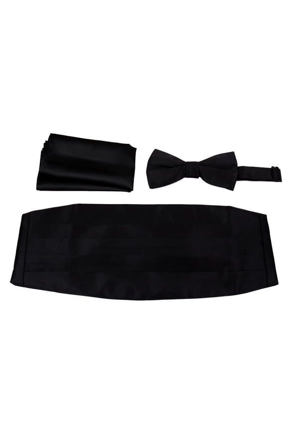 Mens Formal Woven Satin Cummerbund Pre-Tied Bowtie Hanky set - Many Solid Colors Available