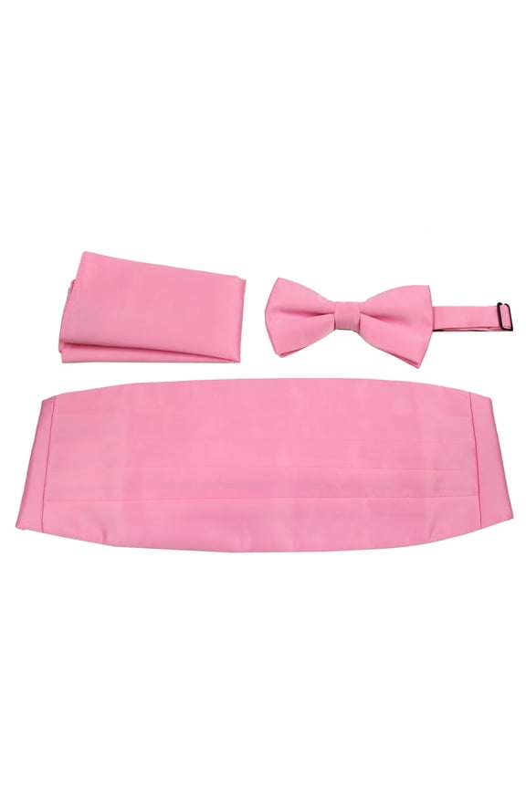 Mens Formal Woven Satin Cummerbund Pre-Tied Bowtie Hanky set - Many Solid Colors Available