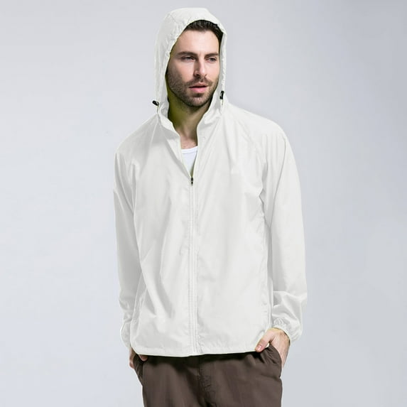 Men's Lightweight Waterproof Rain Shell Jacket Raincoat with Hood (White M)