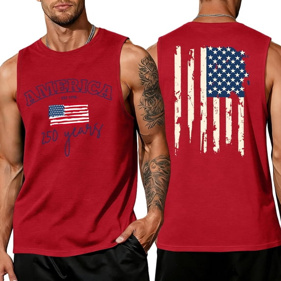 Mens Fourth Of July Shirts Usa American Flag Graphic Sleeveless Tank Tops 250 Anniversary We the People Patriotic Tee Independence Day Crewneck Tee Shirts,Red XL