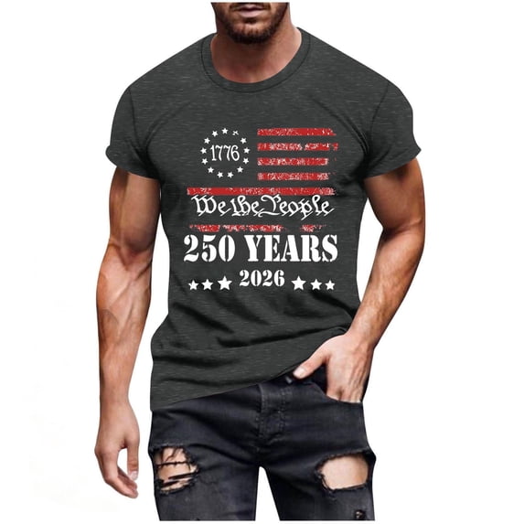 Mens Fourth of July Shirt Usa 250Th Anniversary Patriotic T-Shirts American Flag Tops Round Neck Short Sleeve Printed Tees