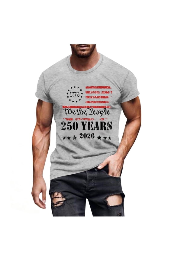 Mens Fourth of July Shirt Usa 250Th Anniversary Patriotic T-Shirts American Flag Tops Round Neck Short Sleeve Printed Tees
