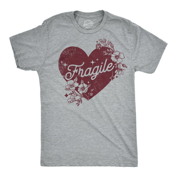 Mens Fragile Heart T Shirt Funny Valentines Day Delicate Sensitive Joke Tee for Guys Graphic Tees