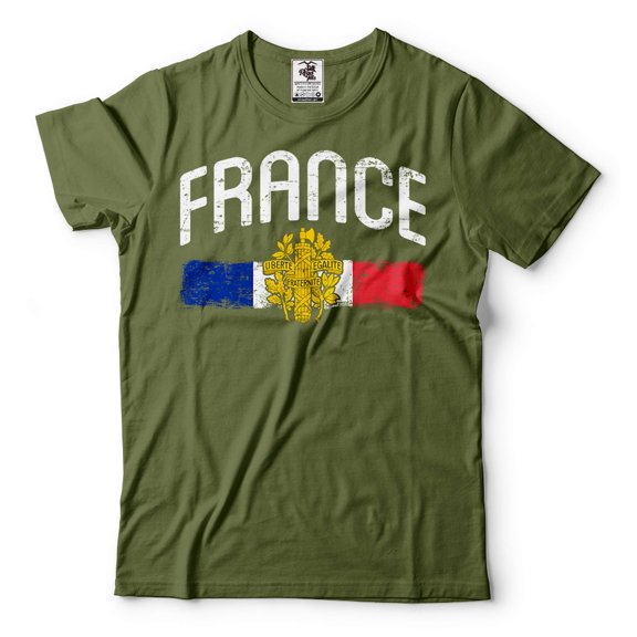 Mens France T-Shirt France Flag Shirt La France Shirt French Shirts France Patriotic Flag Shirt (Small Military Green)
