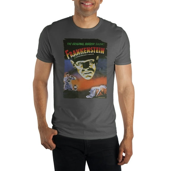 Mens Frankenstein Classic Monsters Movie Black Graphic Tee-Medium