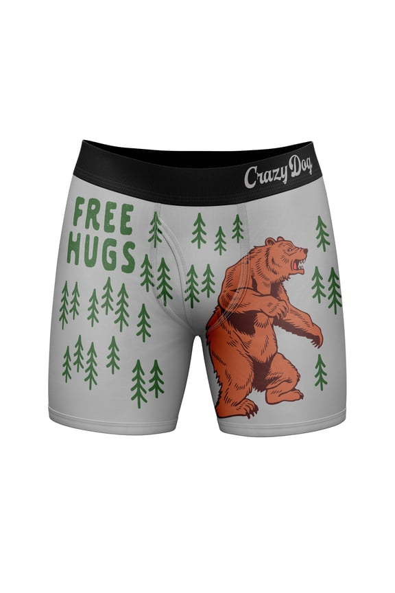 Mens Free Hugs Boxer Briefs Funny Bear Graphic Novelty Gag Underwear for Guys