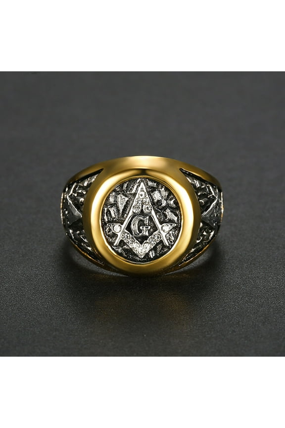 Mens Freemason Masonic White AG CZ Ring for Men 14K Yellow Gold Size 5-16