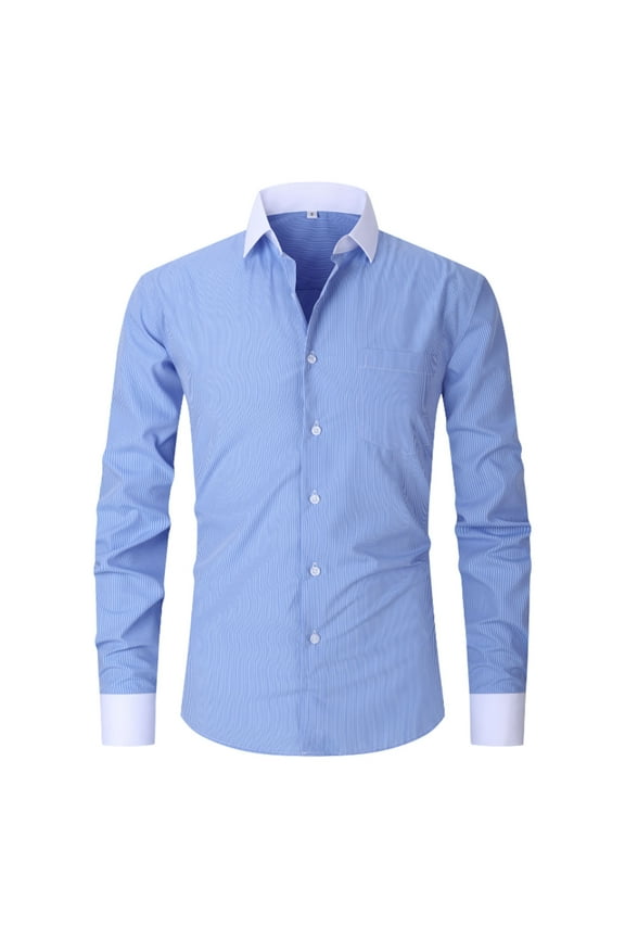 Mens French Cuff Dress Shirt Slim Fit Formal Business Striped Button Down Shirt for Men Long Sleeve Random Cufflinks