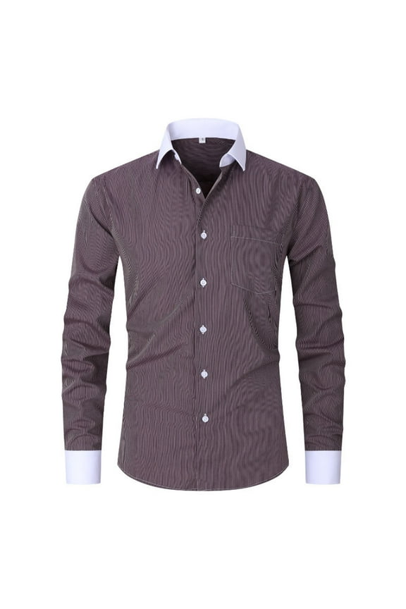 Mens French Cuff Dress Shirt Slim Fit Formal Business Striped Button Down Shirt for Men Long Sleeve Random Cufflinks