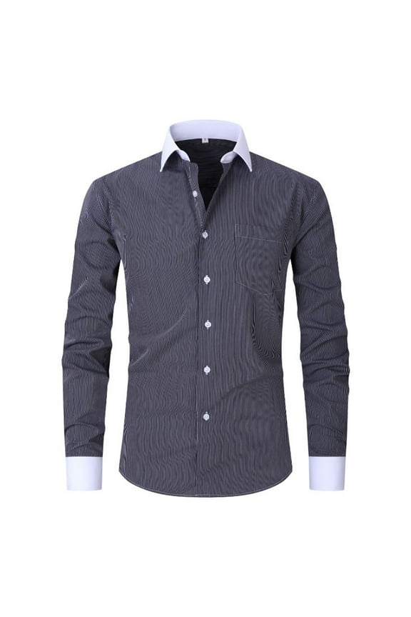 Mens French Cuff Dress Shirt Slim Fit Formal Business Striped Button Down Shirt for Men Long Sleeve Random Cufflinks