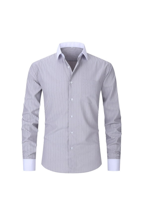 Mens French Cuff Dress Shirt Slim Fit Formal Business Striped Button Down Shirt for Men Long Sleeve Random Cufflinks