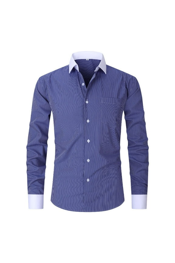 Mens French Cuff Dress Shirt Slim Fit Formal Business Striped Button Down Shirt for Men Long Sleeve Random Cufflinks