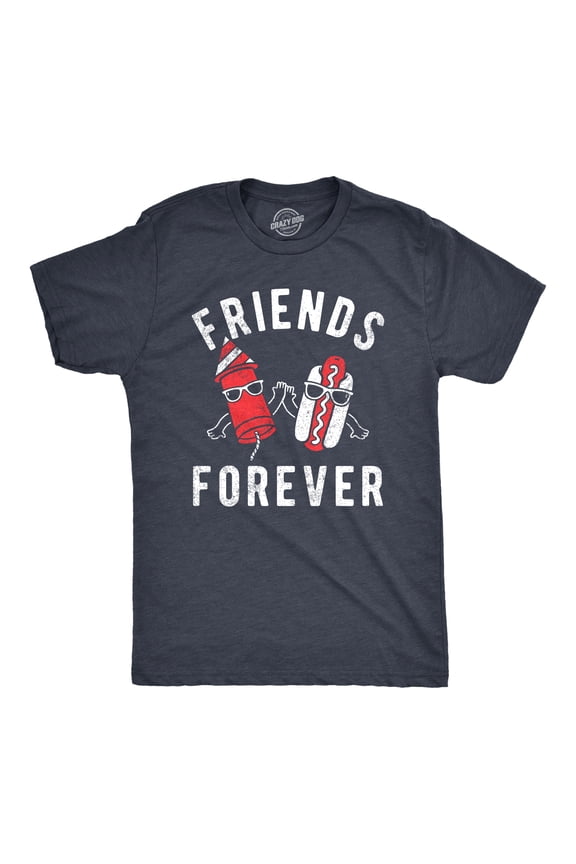 Mens Friends Forever Firecracker Hot Dog T Shirt Funny Fourth Of July Party Cookout Fireworks Tee for Guys Graphic Tees