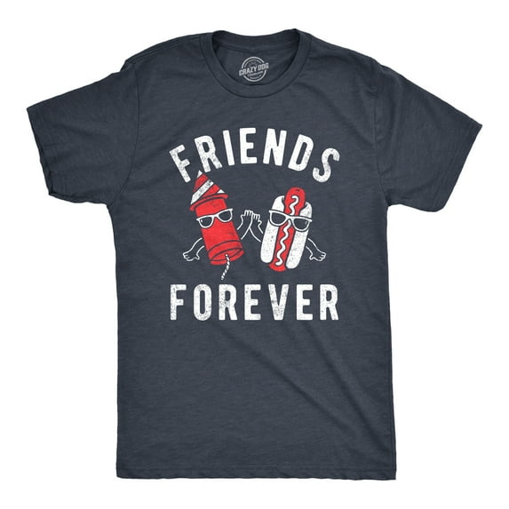 Mens Friends Forever Firecracker Hot Dog T Shirt Funny Fourth Of July Party Cookout Fireworks Tee for Guys Graphic Tees