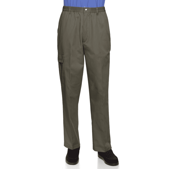 Mens Full-Elastic Twill Casual Pants with Center-Snaps Closure