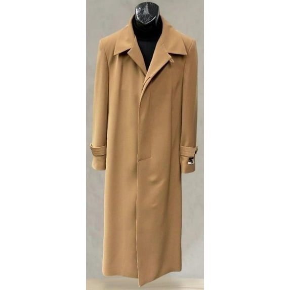 Mens Full Length 53 Inch Long Top Coat - Single Breasted - Microfiber Fabric Toast
