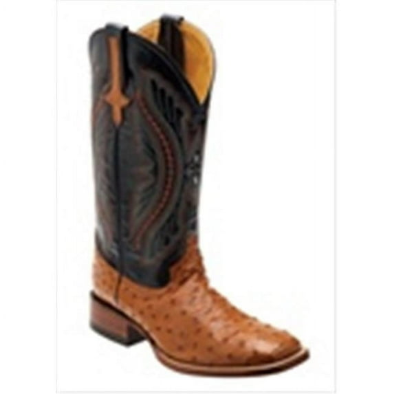 Mens Full Quill Ostrich Square-Toe Cognac Boots 11D