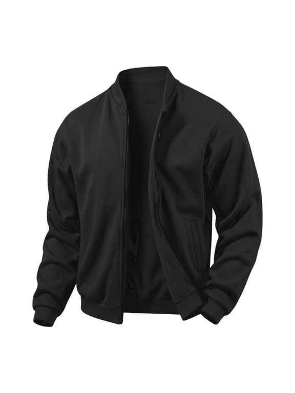 Mens Full Zip Bomber Jacket Long Sleeve Casual Jacket Spring Fall Warm Full-Zip Sweater Jacket for Office Daily Travel Outerwear Coats with Pockets