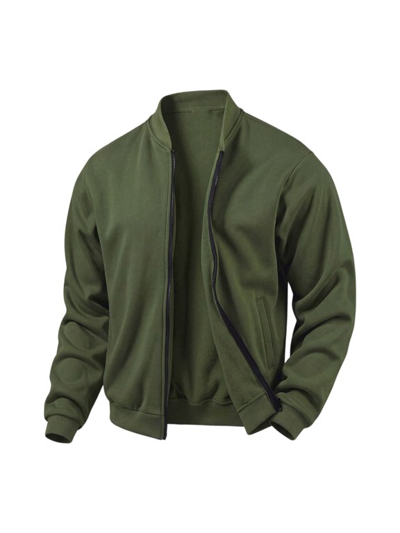 Mens Full Zip Bomber Jacket Long Sleeve Casual Jackets Casual Warm Full-Zip Sweater Jacket for Travel Outdoor Sweatshirts with Pockets