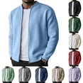 thumbnail image 1 of Mens Full Zip Cardigan Sweater Casual Mock Neck Ribbed Knitted Winter Chunky Sweaters, M, 1 of 5