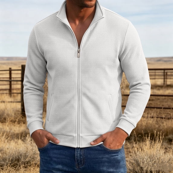 Mens Full Zip Cardigan Sweater Stand Collar Regular Fit Knit Sweaters