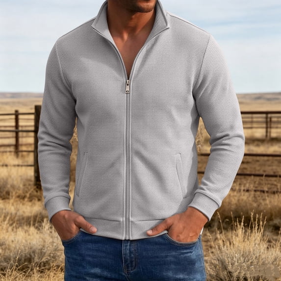 Mens Full Zip Cardigan Sweater Stand Collar Regular Fit Knit Sweaters