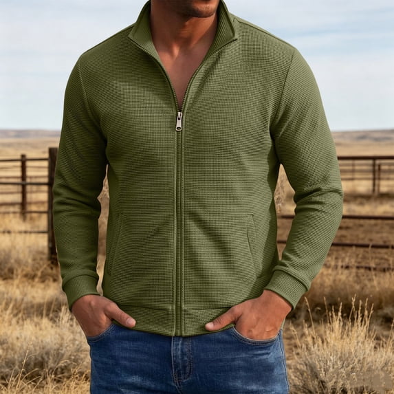 Mens Full Zip Cardigan Sweater Stand Collar Regular Fit Knit Sweaters