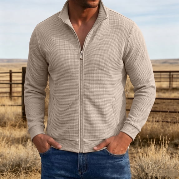 Mens Full Zip Cardigan Sweater Stand Collar Regular Fit Knit Sweaters