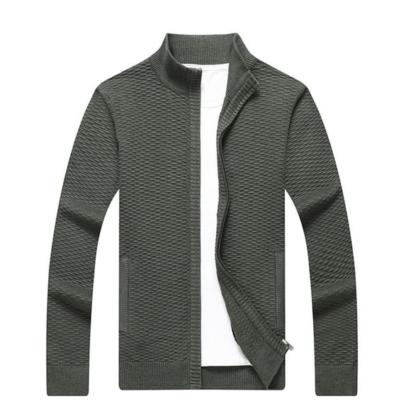 Mens Full Zip Cardigan Sweaters Slim Fit Stand Collar Casual Solid Knitted Sweater Jacket Coat Outwear