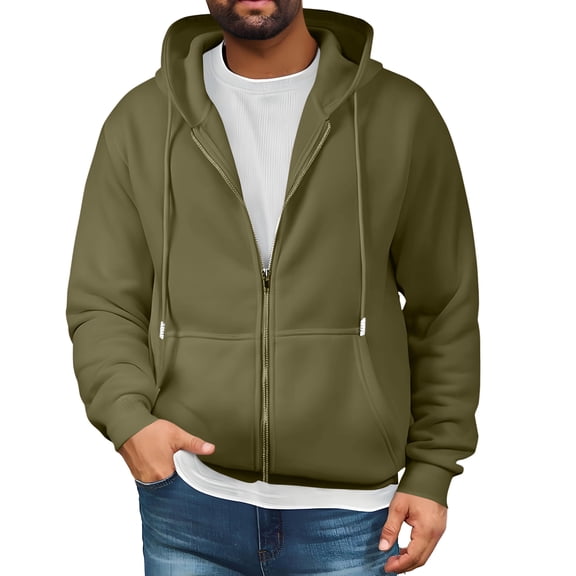 Mens Full Zip Casual Cotton Hooded Fleece Drawstring Hoodies Pullover Sweatshirts Casual Long Sleeve Shirts,Army Green M