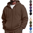 thumbnail image 1 of Mens Full Zip Casual Cotton Hooded Fleece Drawstring Hoodies Pullover Sweatshirts Casual Long Sleeve Shirts Brown L, 1 of 8