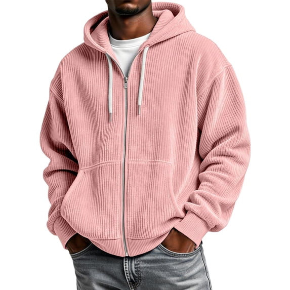 Mens Full Zip Corduroy Hoodies Oversized Long Sleeve Soft Warm Sweatshirt Fall Winter Outerwear With Pockets