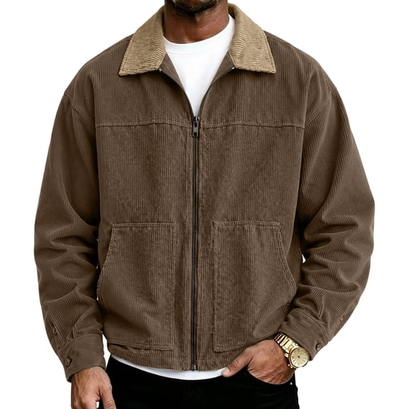Mens Full Zip Corduroy Jacket Long Sleeve Fashion Stylish Jacket Warm Relaxed Fit Zip Up Sweater Jacket for Work Dress Coats with Pockets