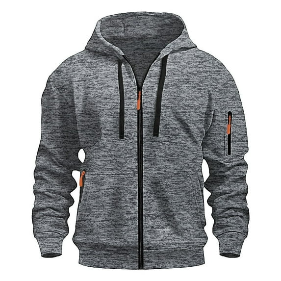 Mens Full Zip Drawstring Hooded Jacket Casual Long Sleeve Coat Lightweight Loose Sports Fall Winter Outerwear with Pockets
