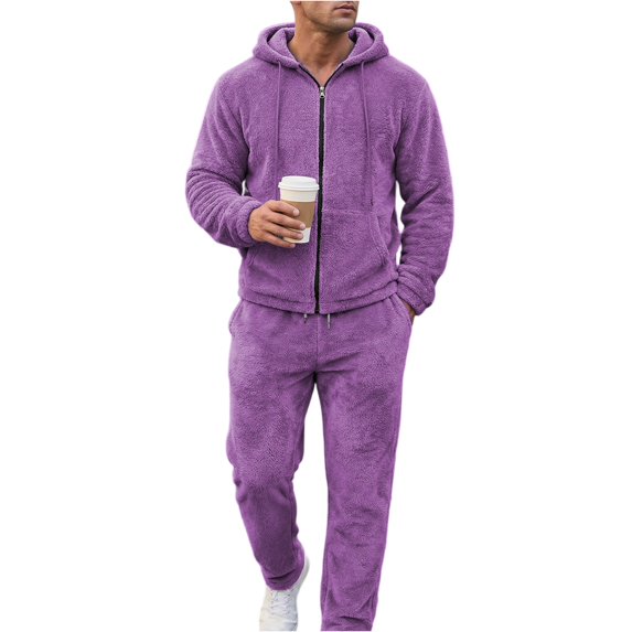 Mens Full Zip Fleece Hooded Tracksuit Set Two Piece Outfit with Drawstring Sweatpants and Long Sleeve Jacket for Casual Wear
