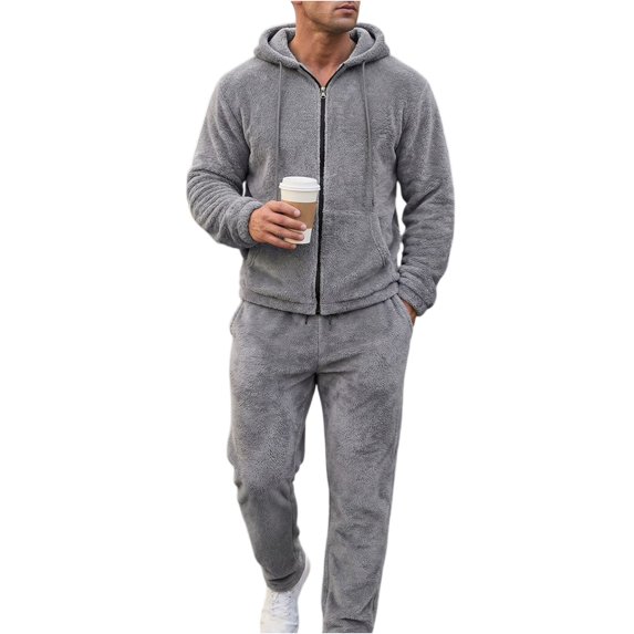 Mens Full Zip Fleece Hooded Tracksuit Set Two Piece Outfit with Drawstring Sweatpants and Long Sleeve Jacket for Casual Wear