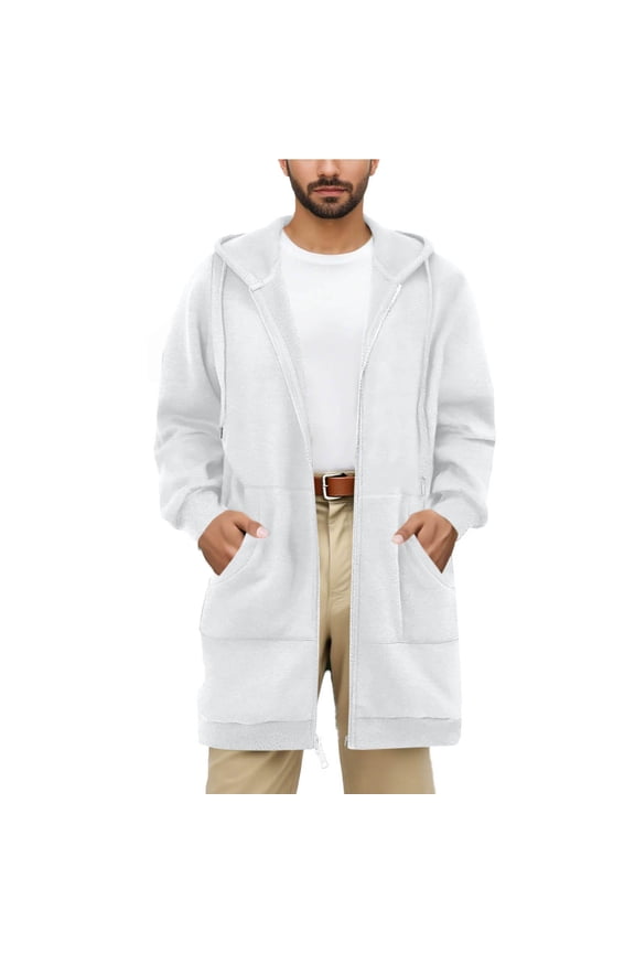 Mens Full Zip Fleece Hoodies Jacket Drawstring Hooded Long Jackets Casual Long Sleeve Sweatshirts Coat with Pocket
