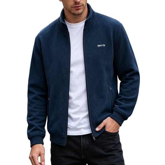 Mens Full Zip Fleece Jacket Lightweight Long Sleeve Hiking Jackets Zip Pockets Fall Winter Casual Outdoor Outerwear