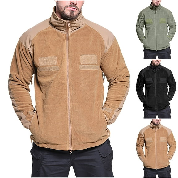 Mens Full Zip Fleece Jackets Fashion Winter Casual Lightweight Bomber Jackets with Pockets