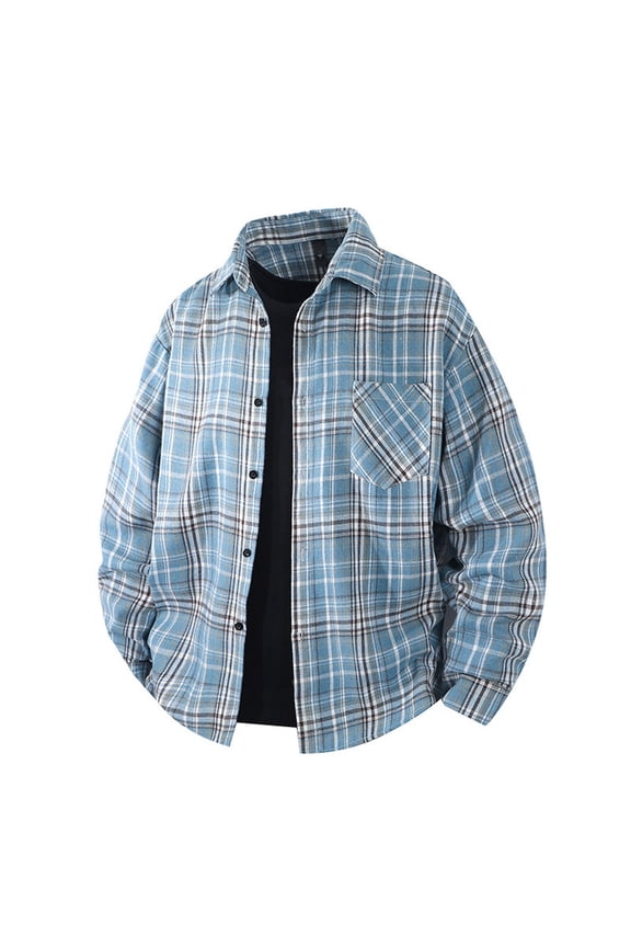 Mens Full Zip Hoodies Flannel Long Sleeve Shirt Stylish Plaid Sweatshirts Retro Checkered Shirt Men's Street Style Fashion,Blue M