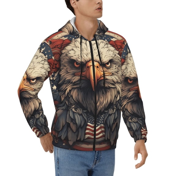 Mens Full Zip Hoodies Sweashirts Jacket Hooded Sweatshirt, American Flag United States Navy Eagle