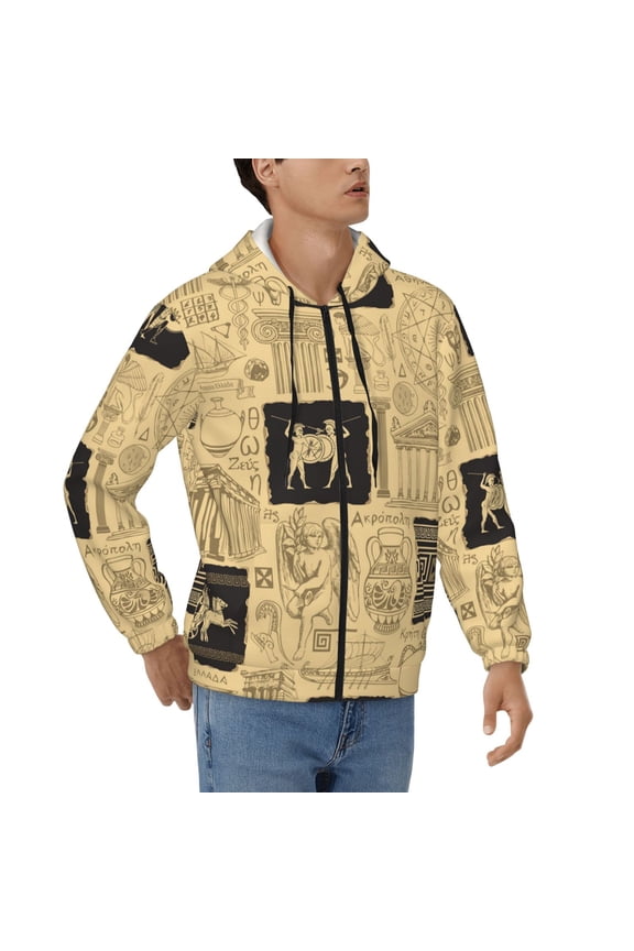 Mens Full Zip Hoodies Sweashirts Jacket Hooded Sweatshirt, Ancient Greece Mythology Retro