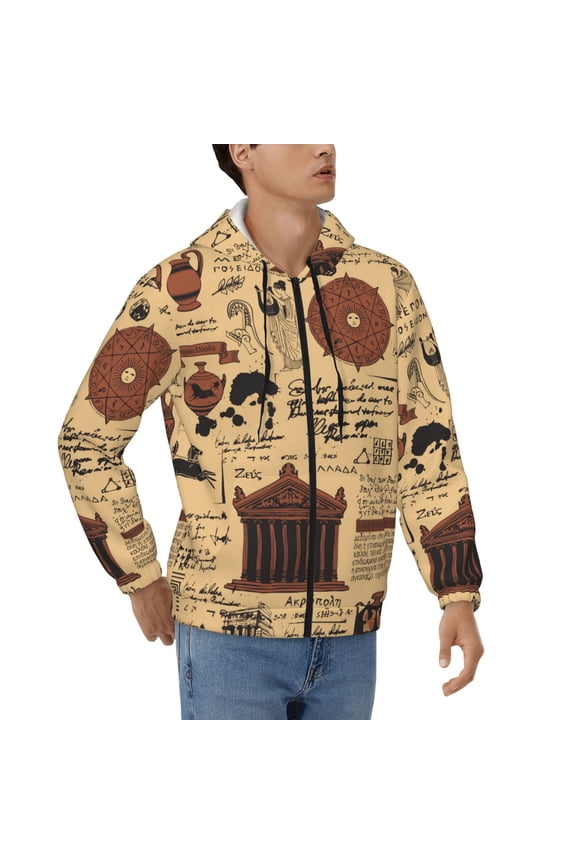 Mens Full Zip Hoodies Sweashirts Jacket Hooded Sweatshirt, Ancient Greece Vintage Acropolis