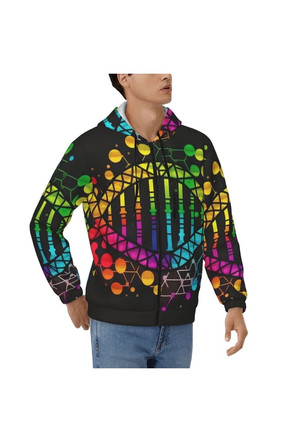 Mens Full Zip Hoodies Sweashirts Jacket Hooded Sweatshirt, DNA Rainbow LGBT Pride Science