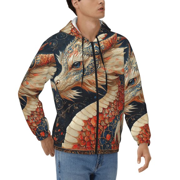 Mens Full Zip Hoodies Sweashirts Jacket Hooded Sweatshirt, Dragon Many Patterns Art
