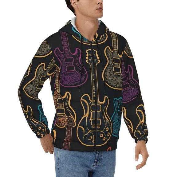 Mens Full Zip Hoodies Sweashirts Jacket Hooded Sweatshirt, Electric Guitars Rock Music
