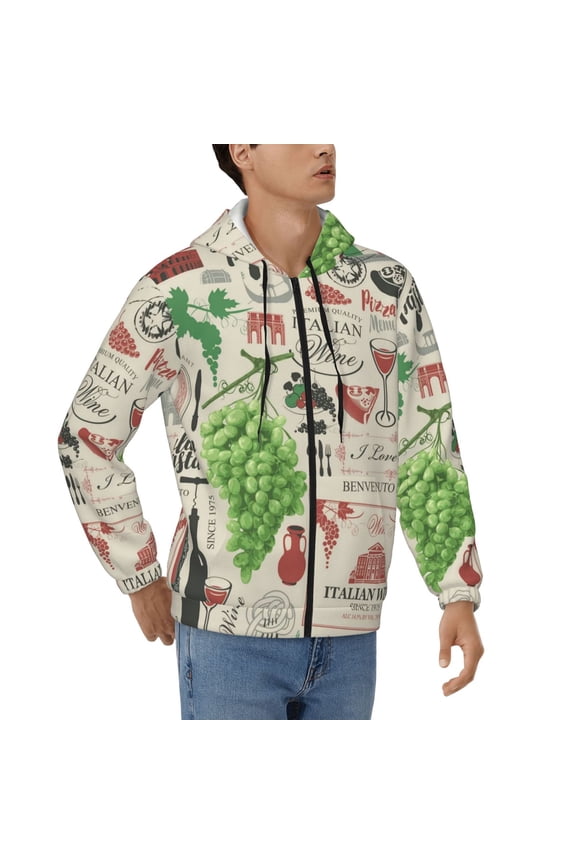 Mens Full Zip Hoodies Sweashirts Jacket Hooded Sweatshirt, Italian Cuisine Italy VintageFood Wine Cafe Italy Bar European Europe