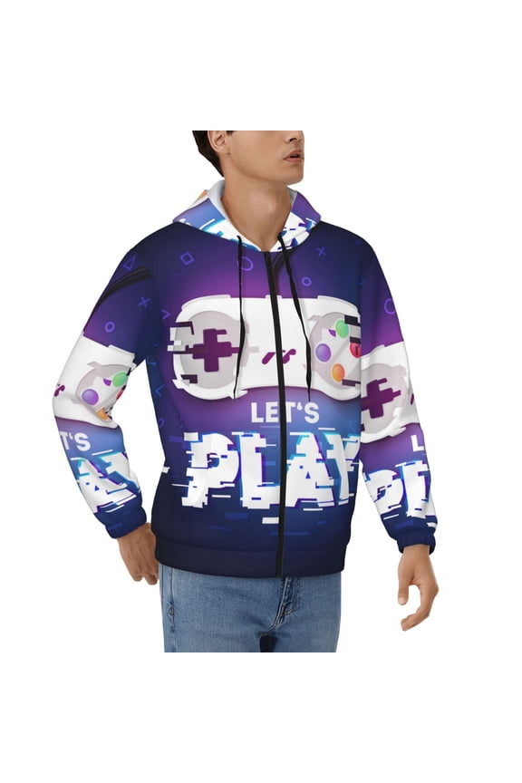 Mens Full Zip Hoodies Sweashirts Jacket Hooded Sweatshirt, Lets Play Game Controller