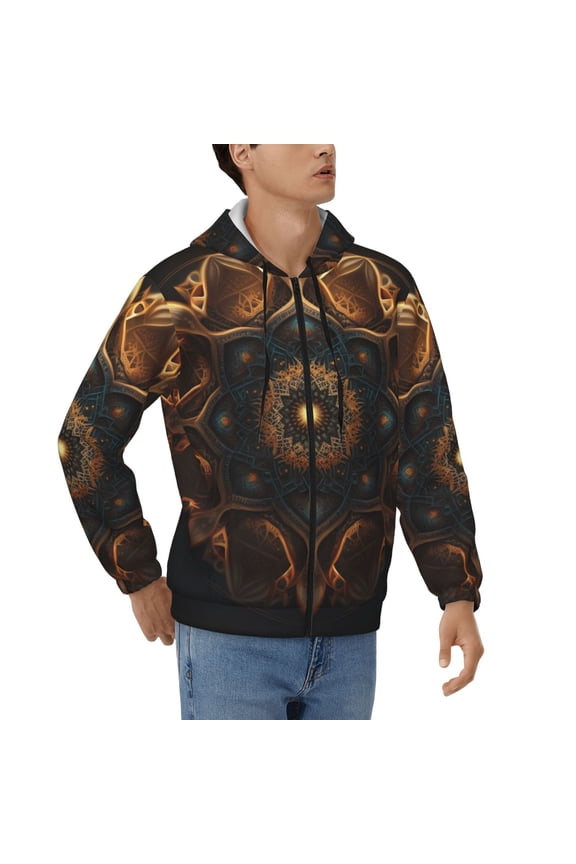 Mens Full Zip Hoodies Sweashirts Jacket Hooded Sweatshirt, Mandala Geometry Abstract