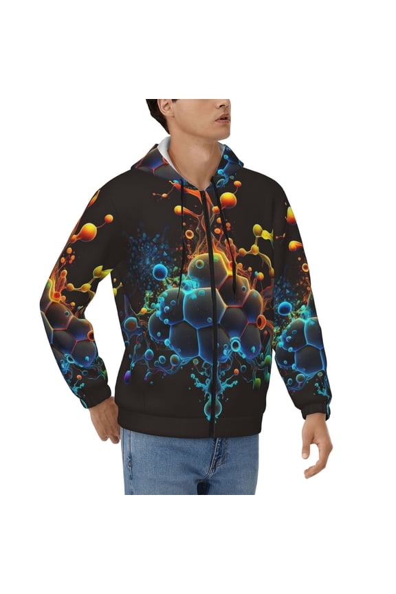 Mens Full Zip Hoodies Sweashirts Jacket Hooded Sweatshirt, Molecule Acid Chemistry Psychedelic